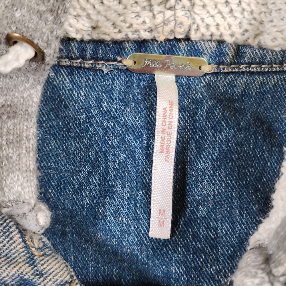 Free People Women's Blue Knit Hooded Denim Jacket Combo Distressed Size M - Picture 2 of 11